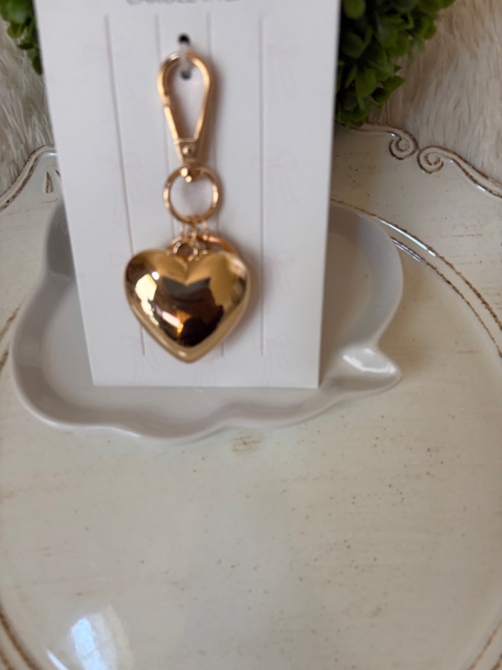 Fashion Gold Tone puffy heart purse charm key ring